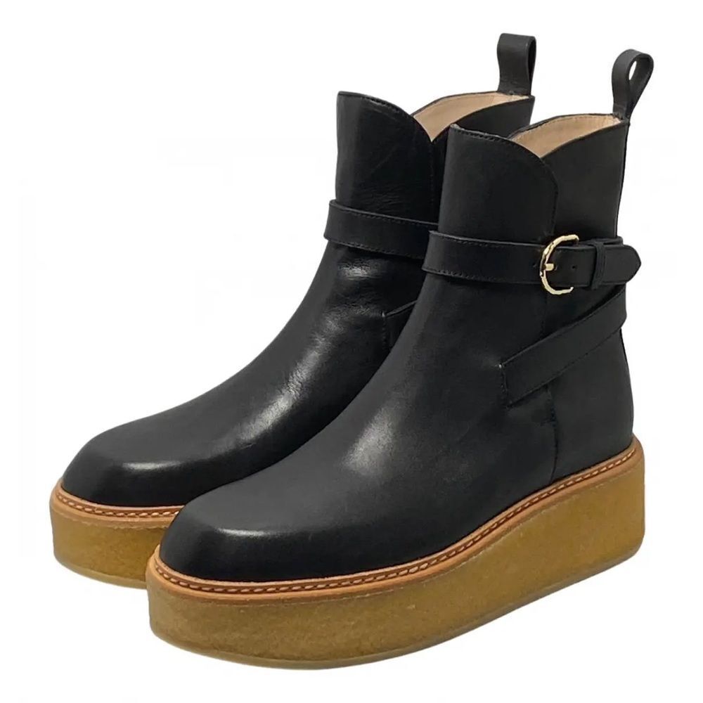 Ullah Johnson Black Platform Ankle Boots with Gold Buckle